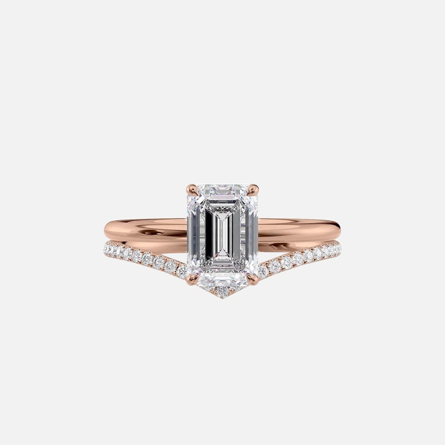  The Solitaire Low Profile Kamellie Emerald Moissanite Ring 14k Rose Gold 003
