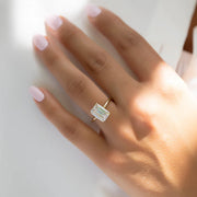  The Solitaire Low Profile Kamellie Emerald Moissanite Ring 14k Yellow Gold 004