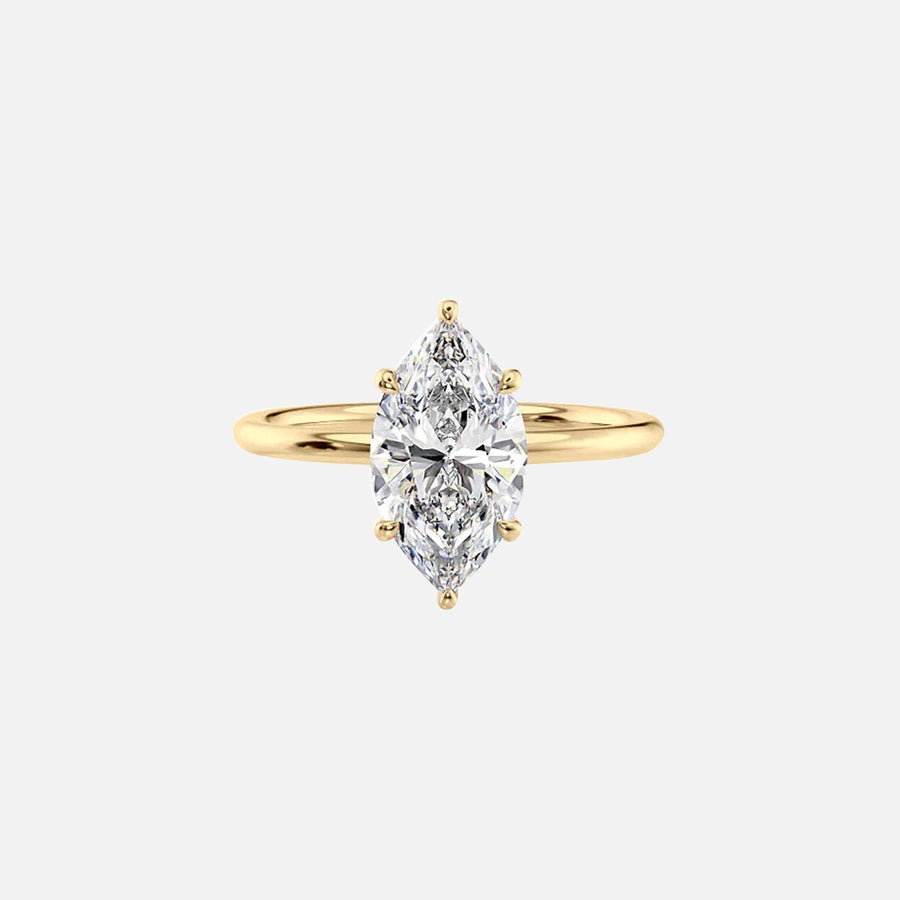  The Solitaire Low Profile Kamellie Marquise Lab Diamond Ring 18k Yellow Gold 001