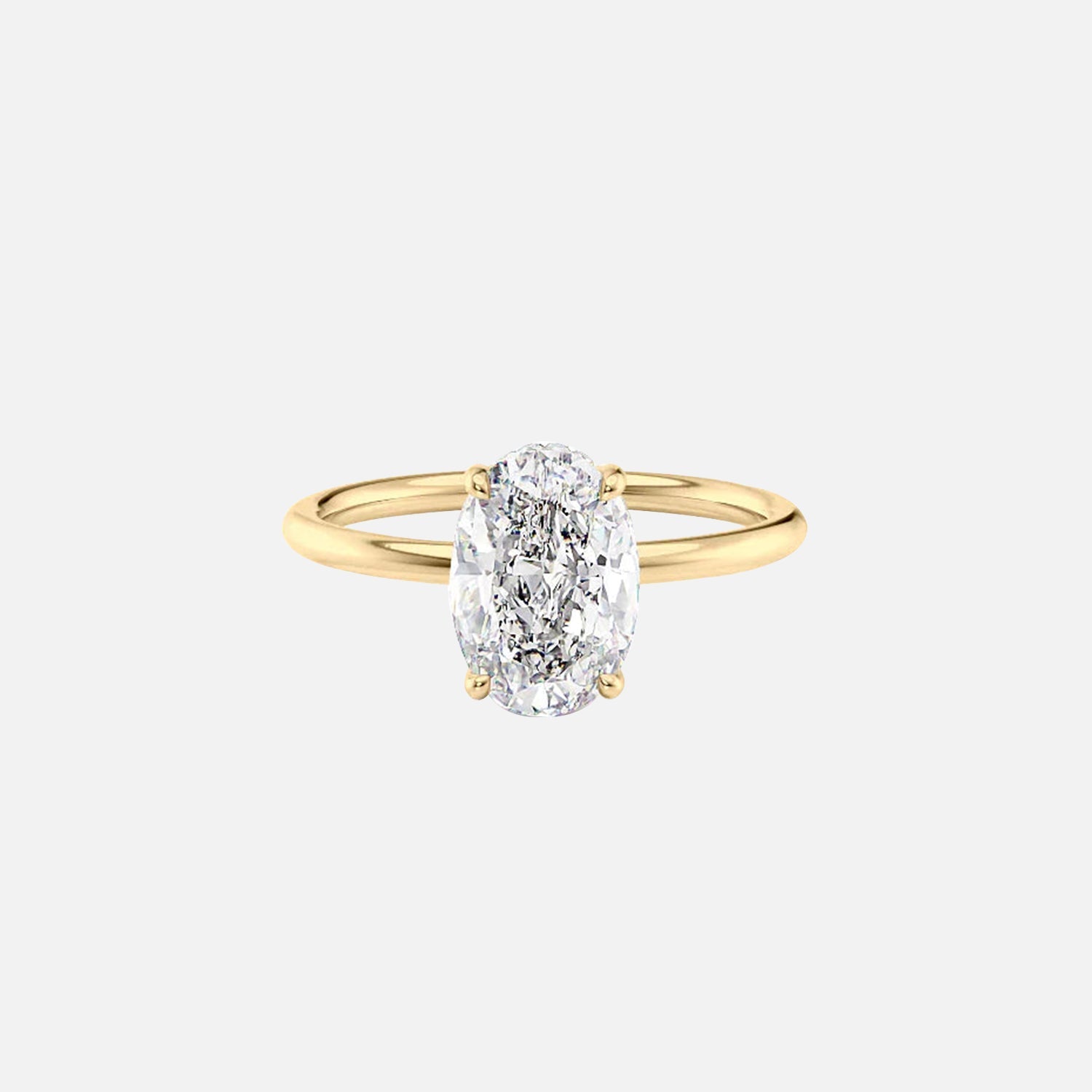 The Solitaire Low Profile Kamellie Oval Lab Diamond Ring 14k Yellow Gold 001