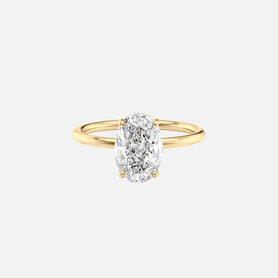  The Solitaire Low Profile Kamellie Oval Lab Diamond Ring 18k Yellow Gold 001