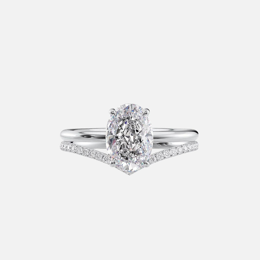  The Solitaire Low Profile Kamellie Oval Moissanite Ring 14k White Gold 003