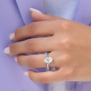  The Solitaire Low Profile Kamellie Oval Moissanite Ring 14k White Gold 005