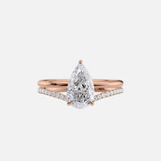  The Solitaire Low Profile Kamellie Pear Moissanite Ring 14k Rose Gold 003