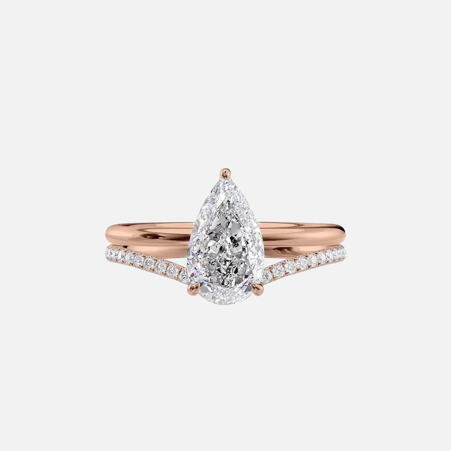  The Solitaire Low Profile Kamellie Pear Moissanite Ring 14k Rose Gold 003