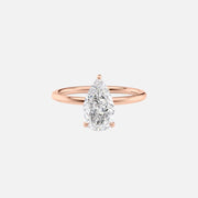  The Solitaire Low Profile Kamellie Pear Moissanite Ring 18k Rose Gold 001