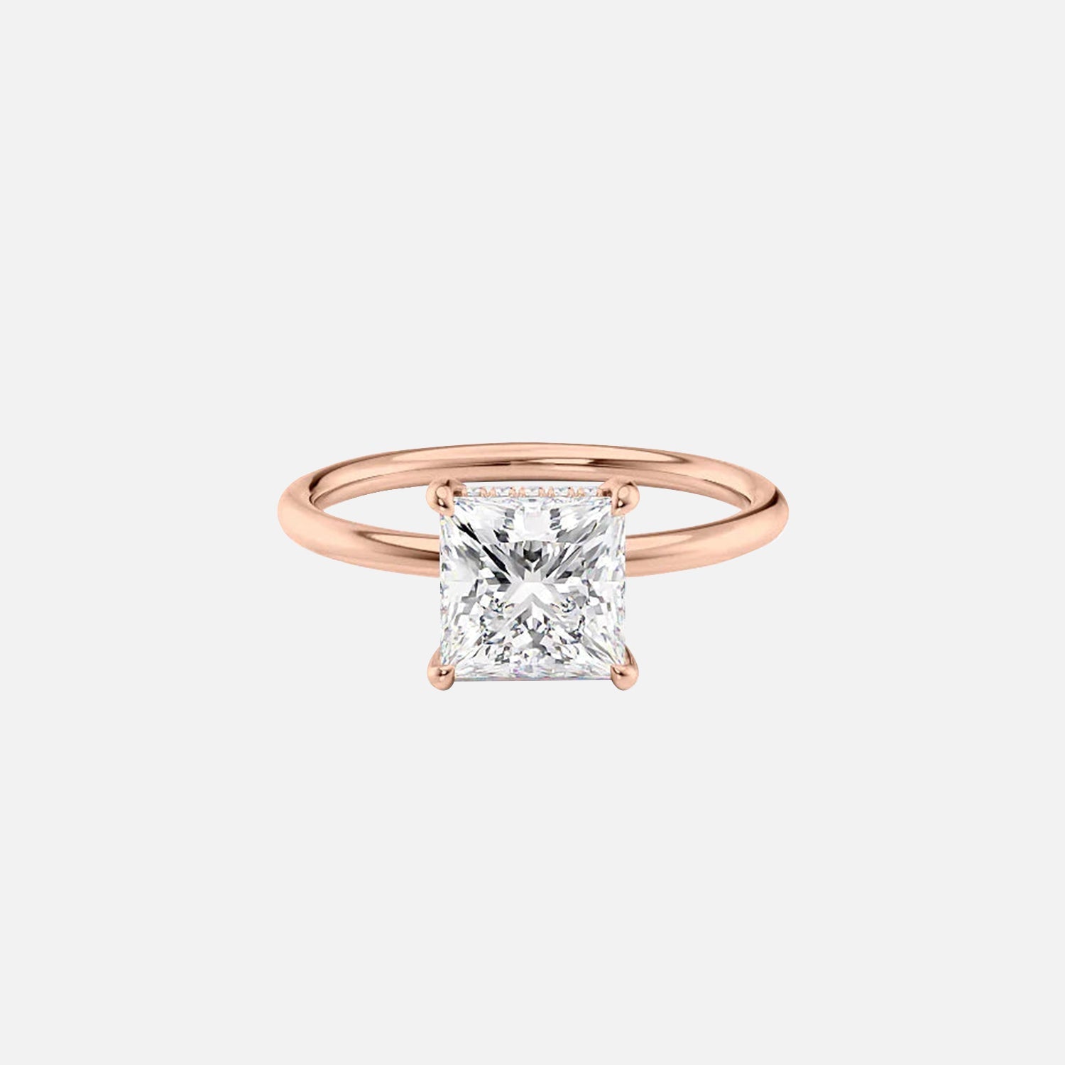  The Solitaire Low Profile Kamellie Princess Moissanite Ring 14k Rose Gold 001