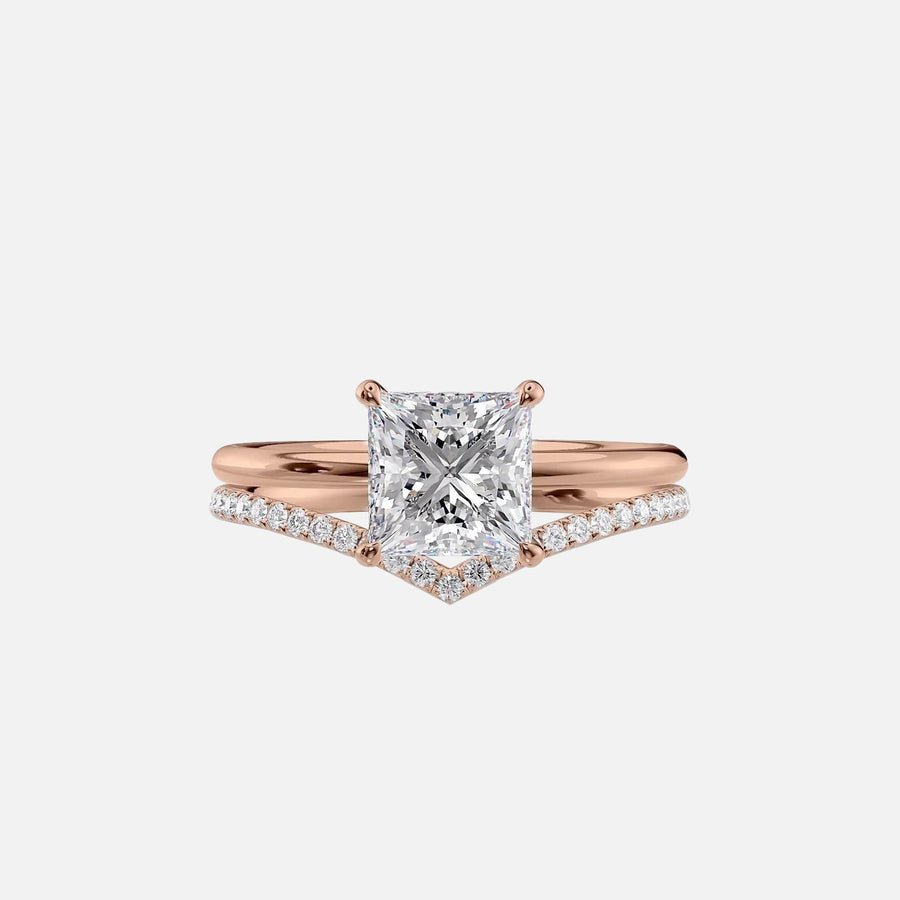  The Solitaire Low Profile Kamellie Princess Moissanite Ring 18k Rose Gold 003