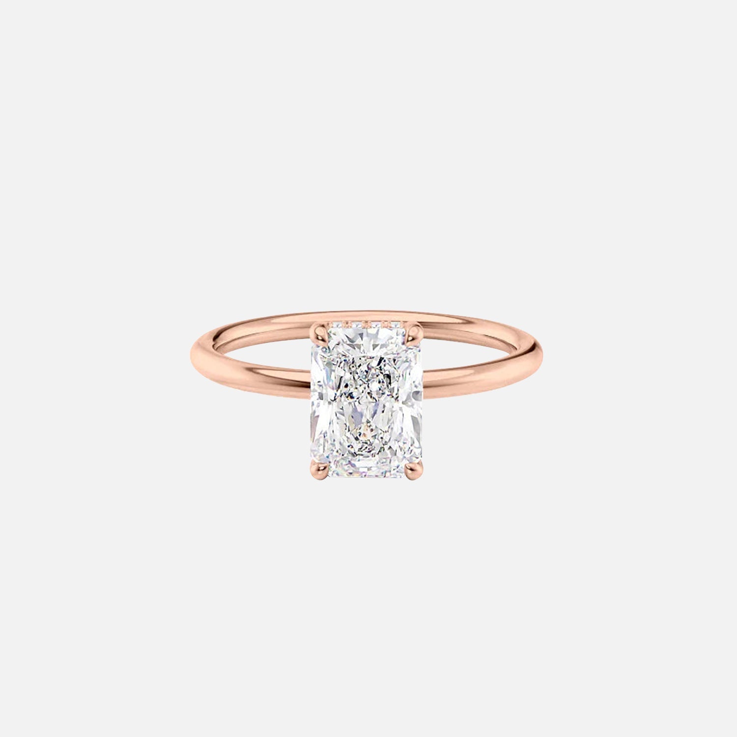  The Solitaire Low Profile Kamellie Radiant Moissanite Ring 14k Rose Gold 001