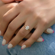  The Solitaire Low Profile Kamellie Radiant Moissanite Ring 18k Rose Gold 004