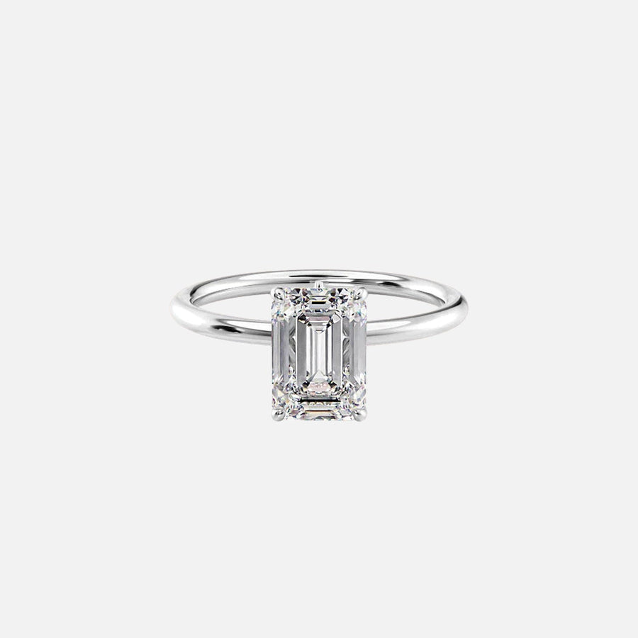  The Solitaire Luna Emerald Moissanite Ring 18k White Gold 001