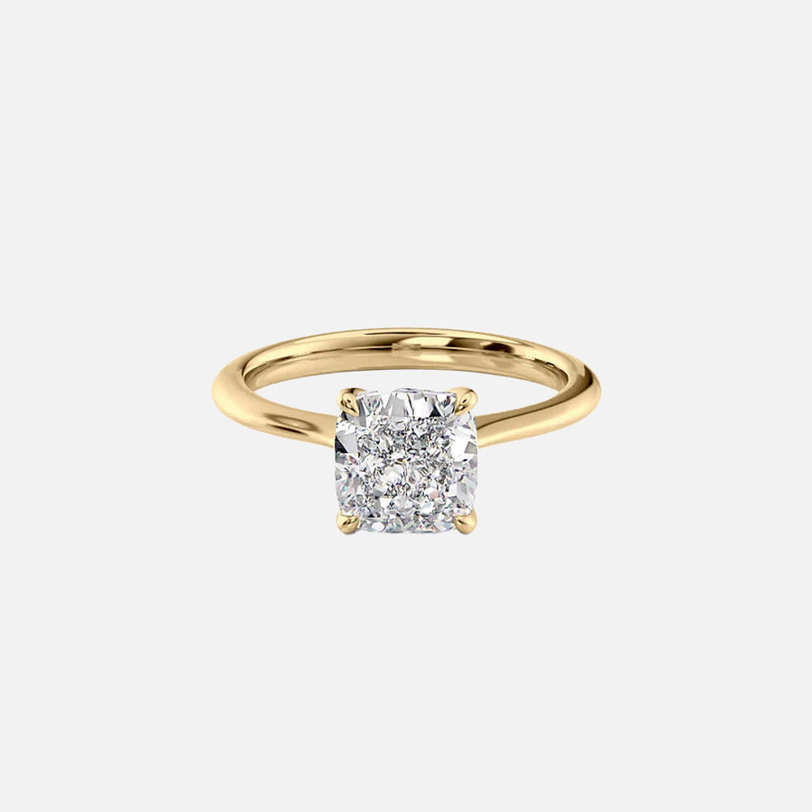  The Solitaire Madison Cushion Moissanite Ring 18k Yellow Gold 001