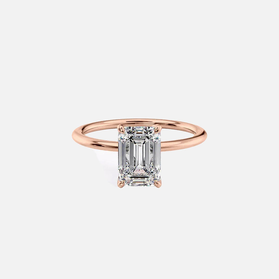  The Solitaire Maia Emerald Moissanite Ring 14k Rose Gold 001