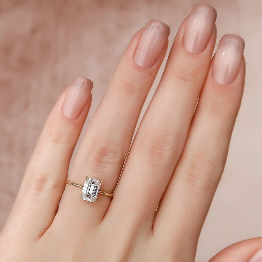  The Solitaire Maia Emerald Moissanite Ring 14k Yellow Gold 003