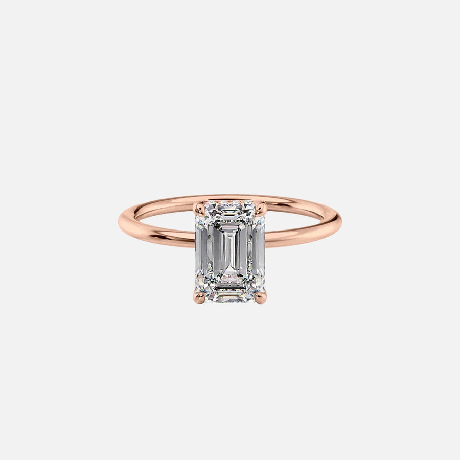  The Solitaire Margot Emerald Moissanite Ring 14k Rose Gold 001