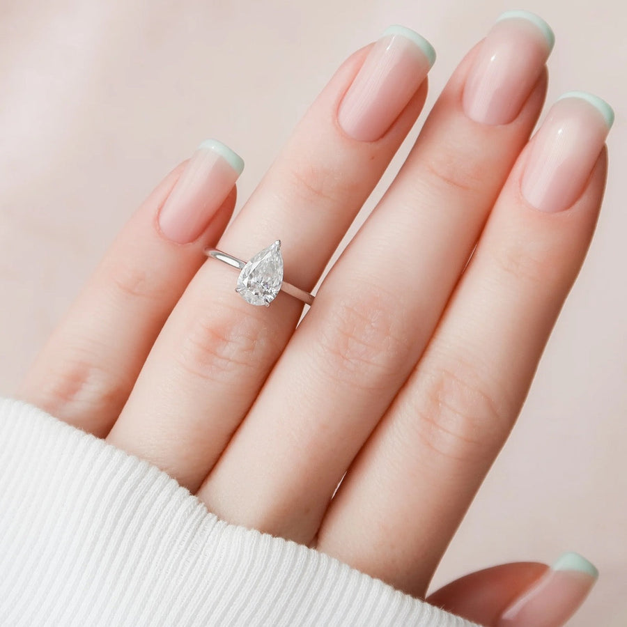  The Solitaire Natalie Pear Moissanite Ring 18k White Gold 004 Final