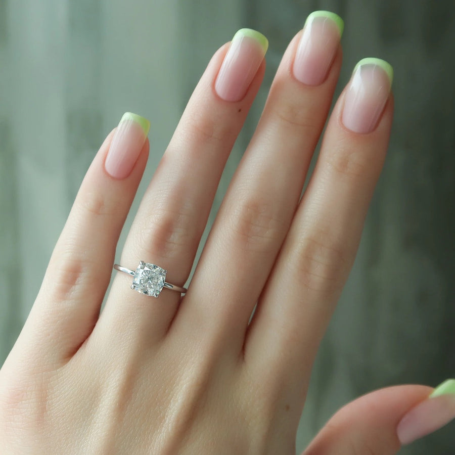  The Solitaire Nelly Cushion Lab Diamond Ring 18k White Gold 003