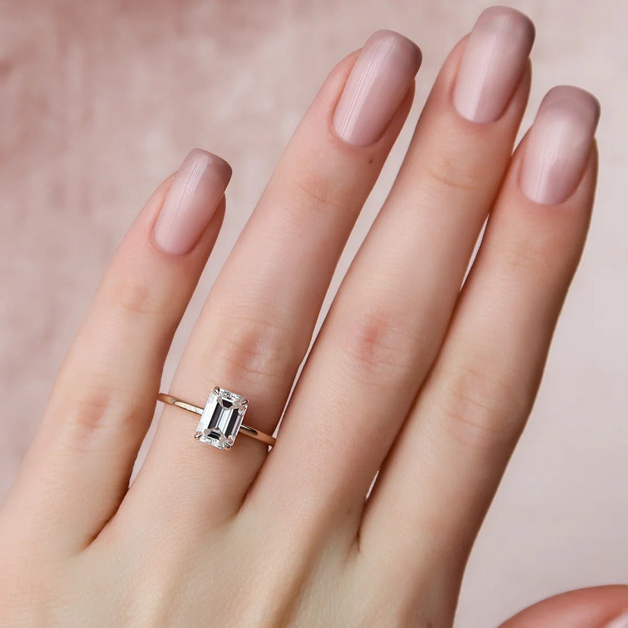  The Solitaire Nelly Emerald Moissanite Ring 14k Rose Gold 003