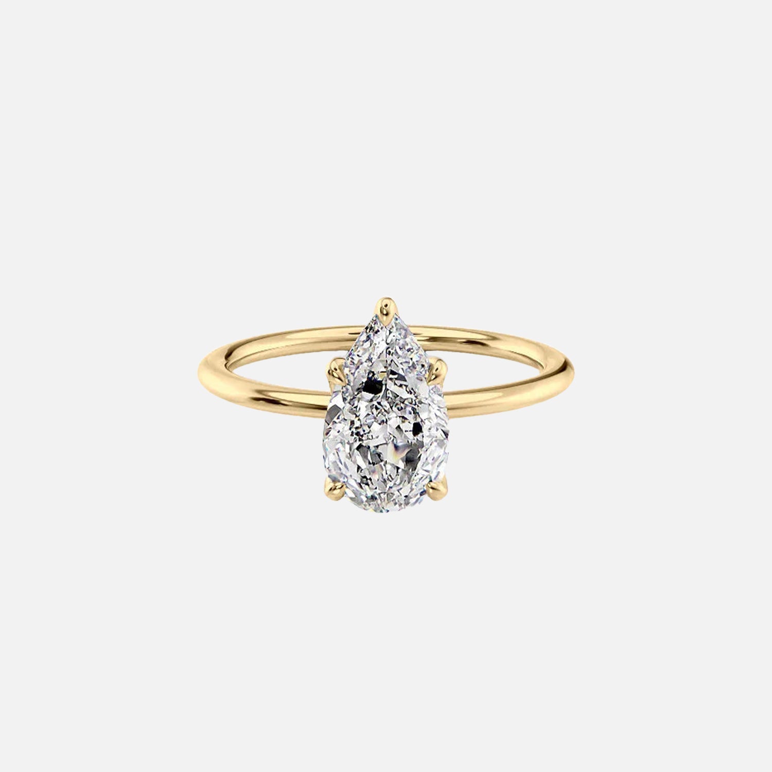 The Solitaire Petal Kamellie Pear Moissanite Ring 14k Yellow Gold 001