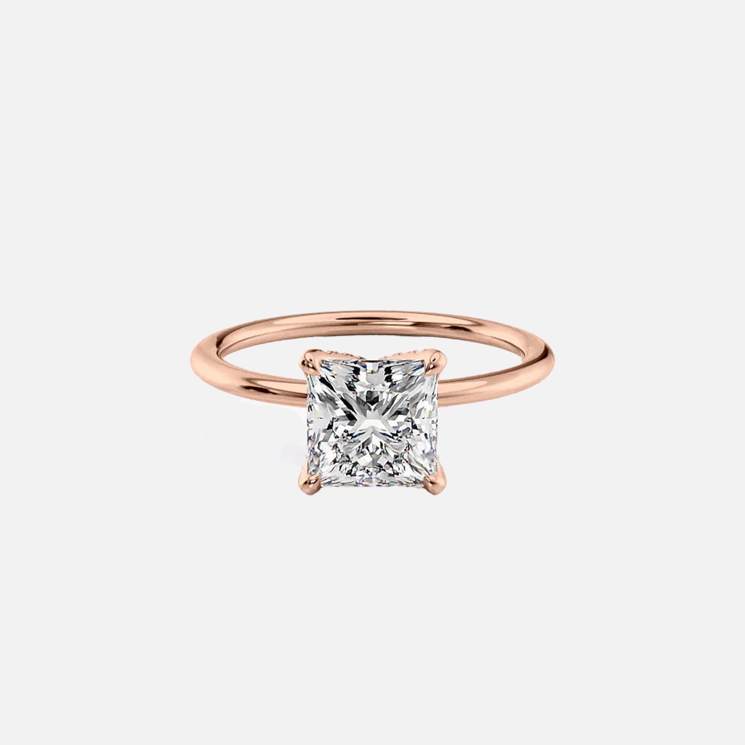  The Solitaire Petal Kamellie Princess Moissanite Ring 14k Rose Gold 001
