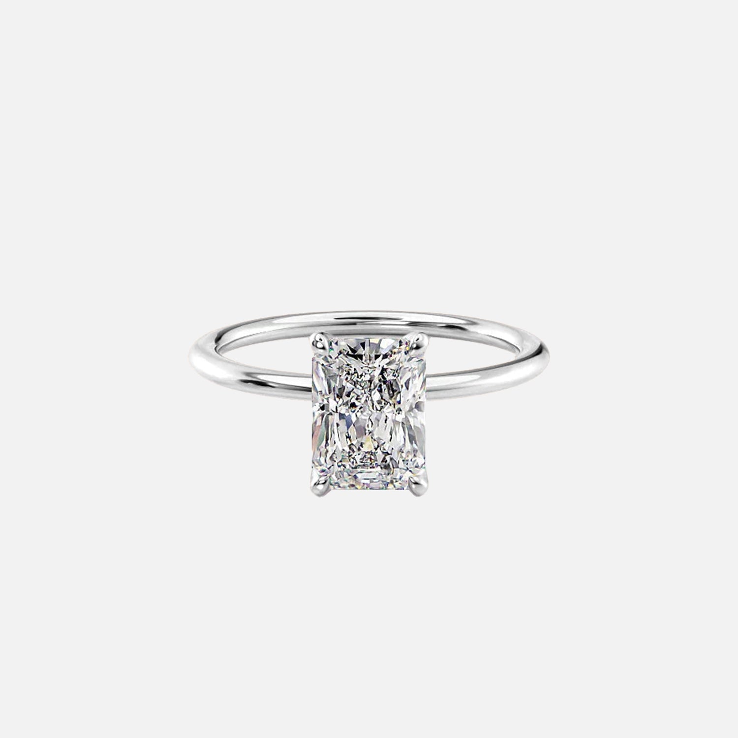  The Solitaire Petal Kamellie Radiant Moissanite Ring 14k White Gold 001