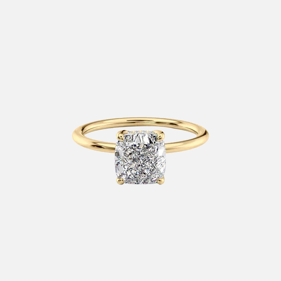 The Solitaire Sarah Cushion Lab Diamond Ring 14k Yellow Gold 001