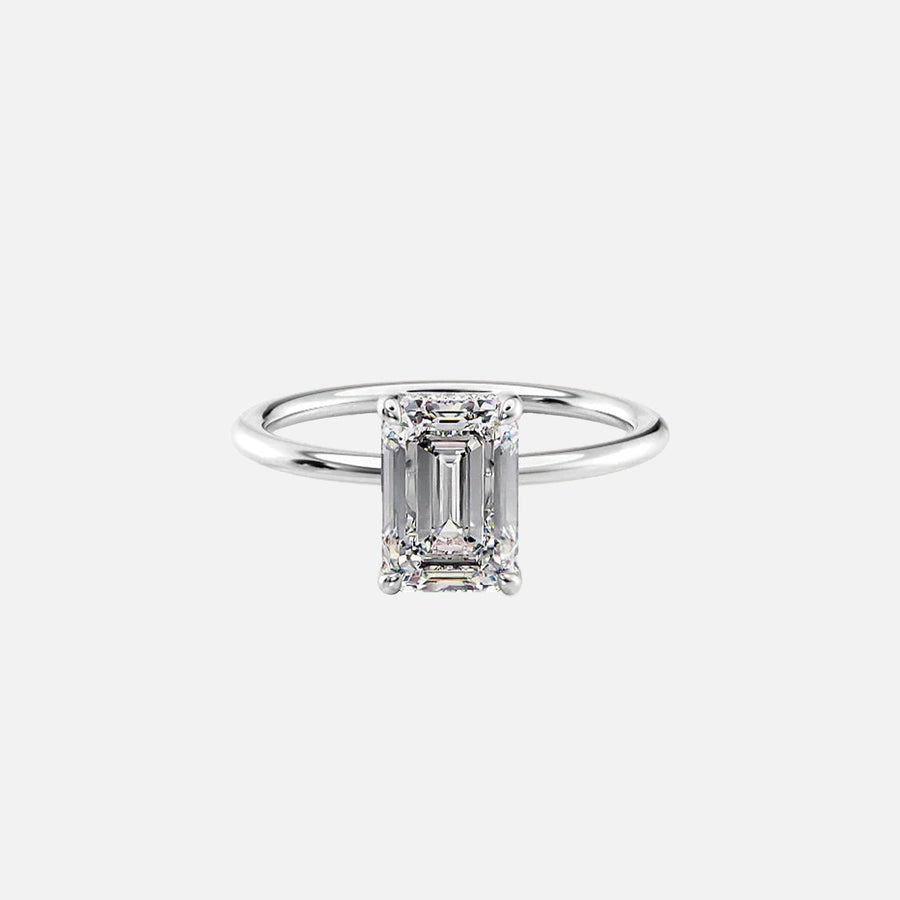  The Solitaire Sarah Emerald Moissanite Ring 14k White Gold 001