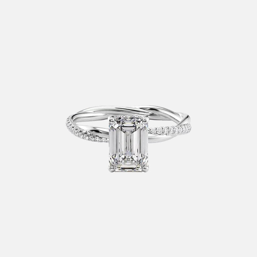 The Stacey Emerald Moissanite Ring 18k White Gold 001
