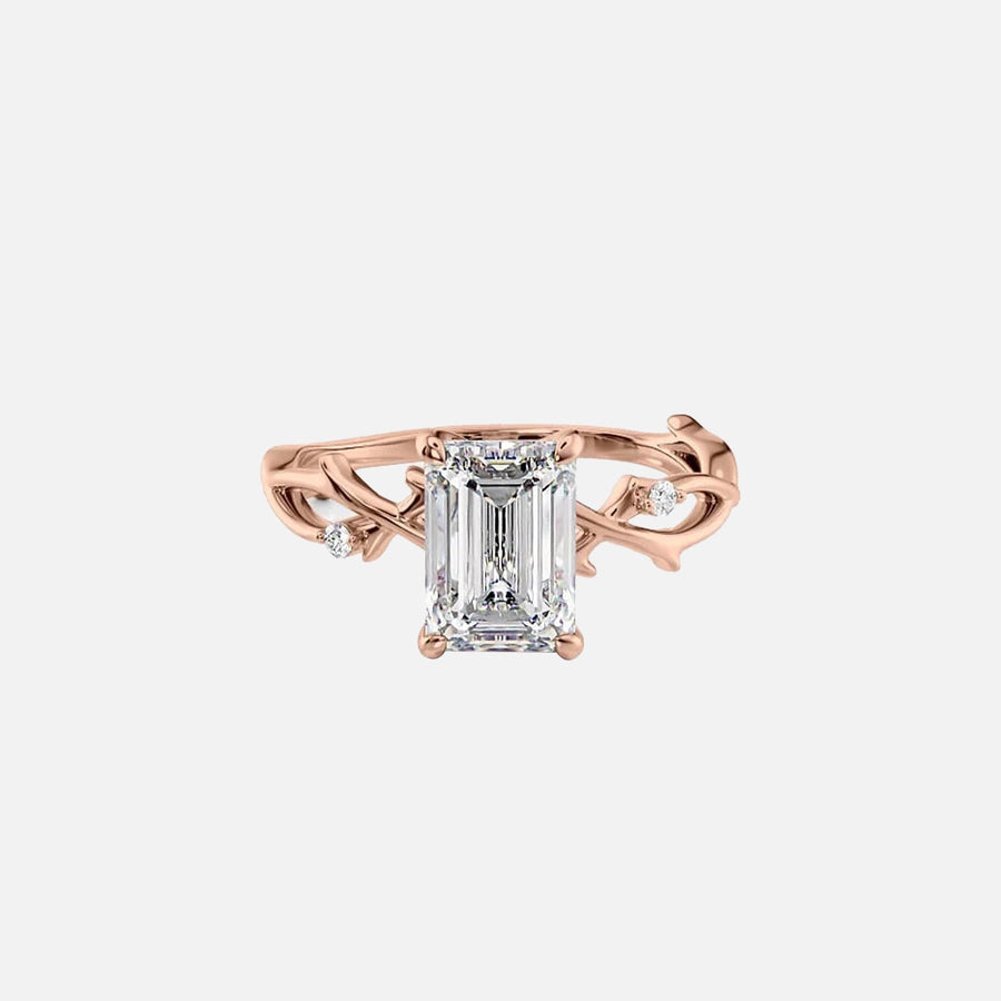  The Textured Twig Emerald Lab Diamond Ring 18k Rose Gold 001