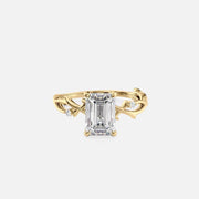  The Textured Twig Emerald Lab Diamond Ring 18k Yellow Gold 001