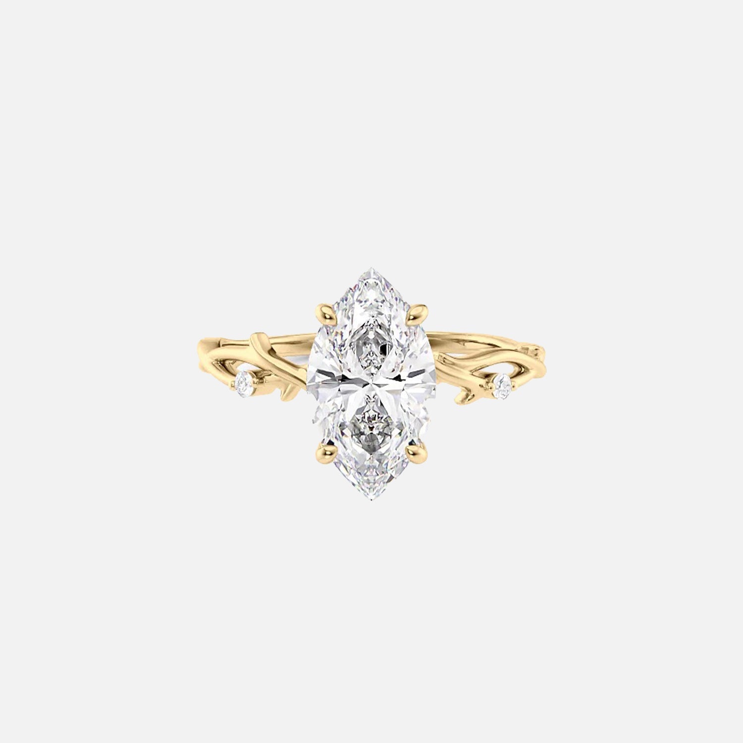 The Textured Twig Marquise Lab Diamond Ring 14k Yellow Gold 001