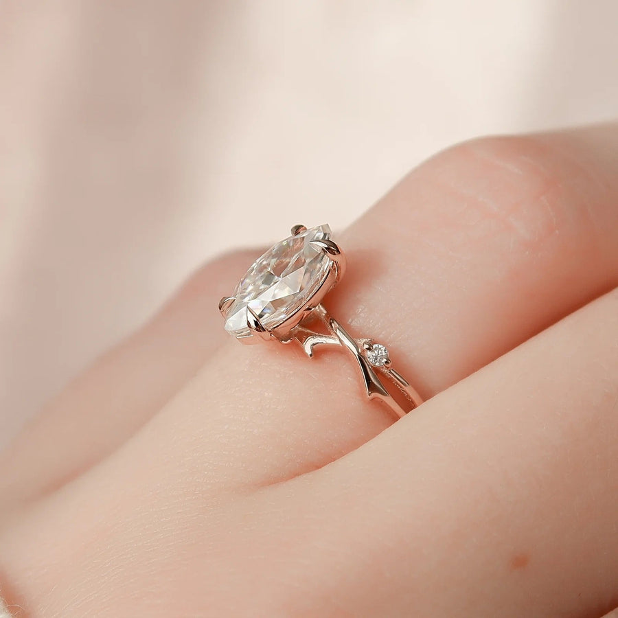  The Textured Twig Marquise Lab Diamond Ring 18k Rose Gold 004