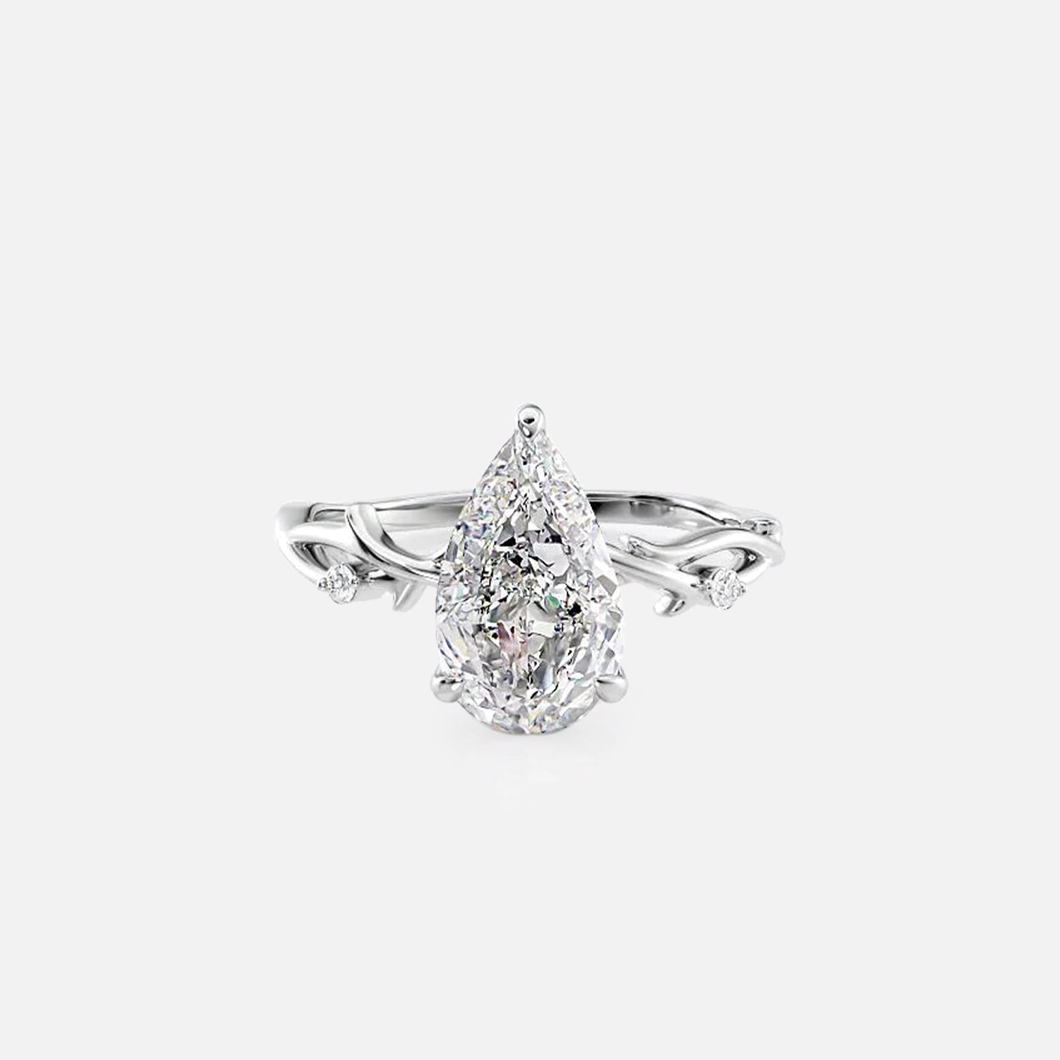  The Textured Twig Pear Lab Diamond Ring 14k White Gold 001