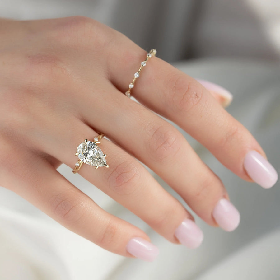  The Textured Twig Pear Lab Diamond Ring 14k Yellow Gold 003