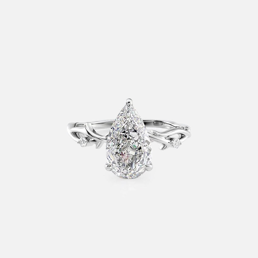  The Textured Twig Pear Lab Diamond Ring 18k White Gold 001