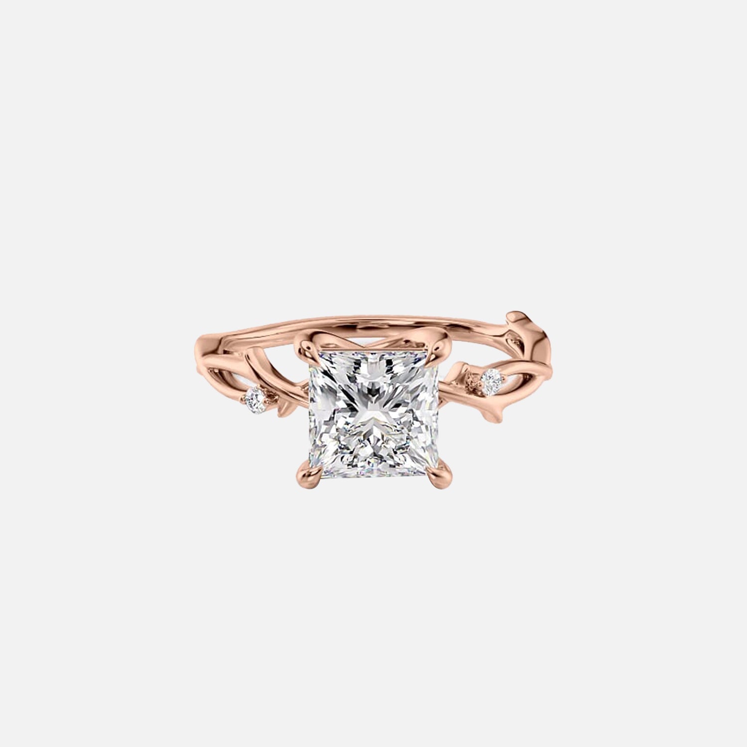  The Textured Twig Princess Lab Diamond Ring 14k Rose Gold 001