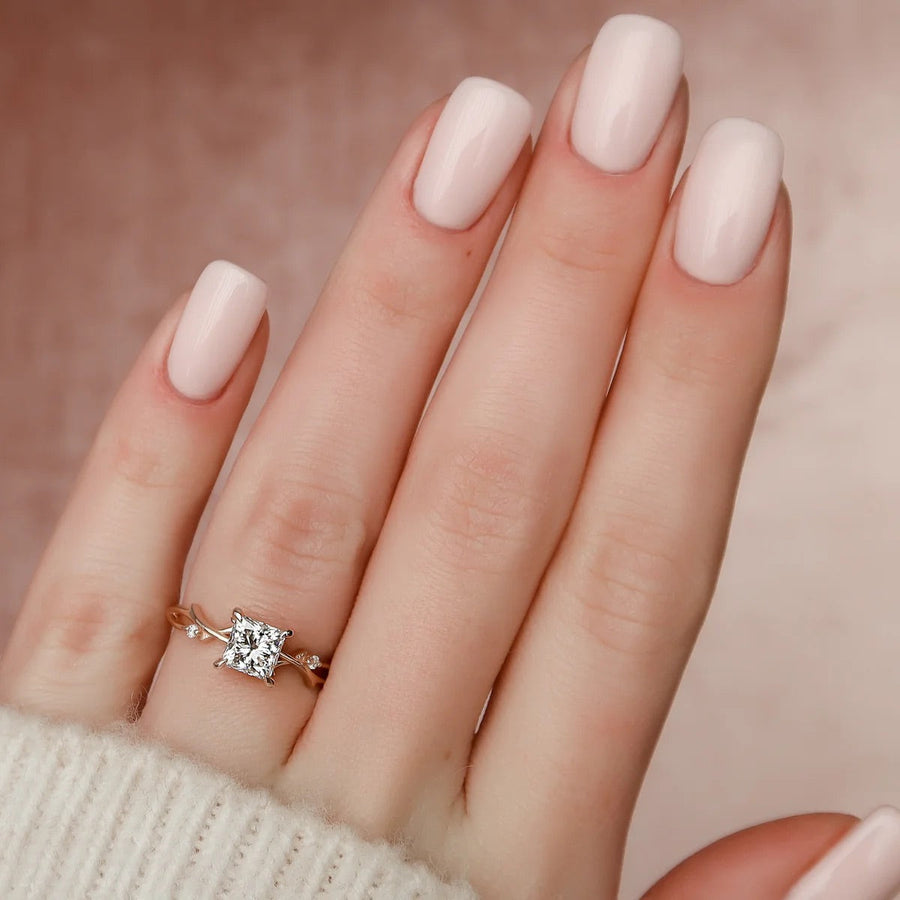  The Textured Twig Princess Lab Diamond Ring 14k Rose Gold 003