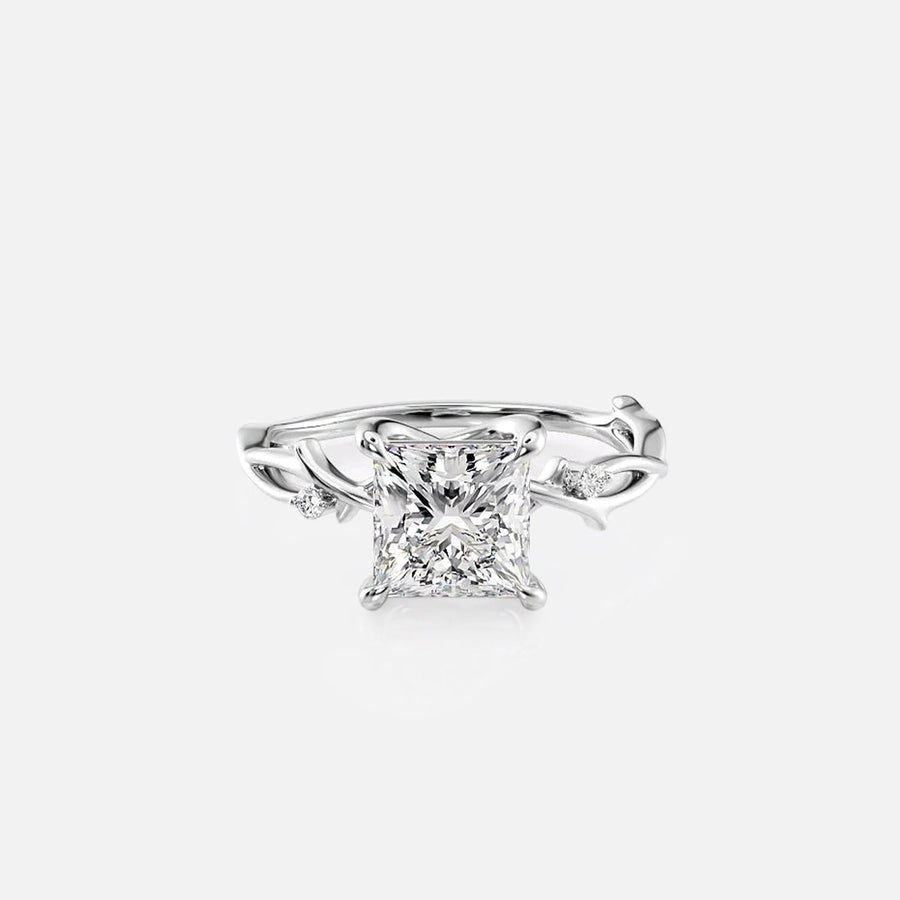  The Textured Twig Princess Lab Diamond Ring 14k White Gold 001