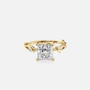 The Textured Twig Princess Lab Diamond Ring 14k Yellow Gold 001