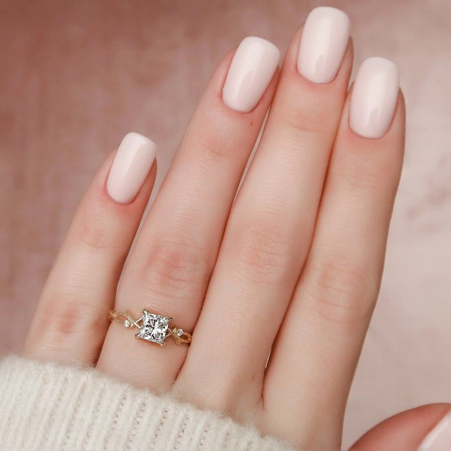  The Textured Twig Princess Lab Diamond Ring 18k White Gold 004 Final
