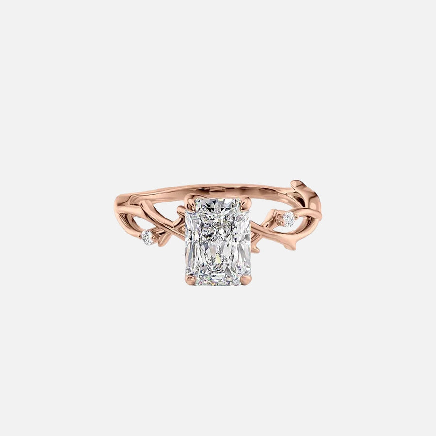  The Textured Twig Radiant Lab Diamond Ring 14k Rose Gold 001