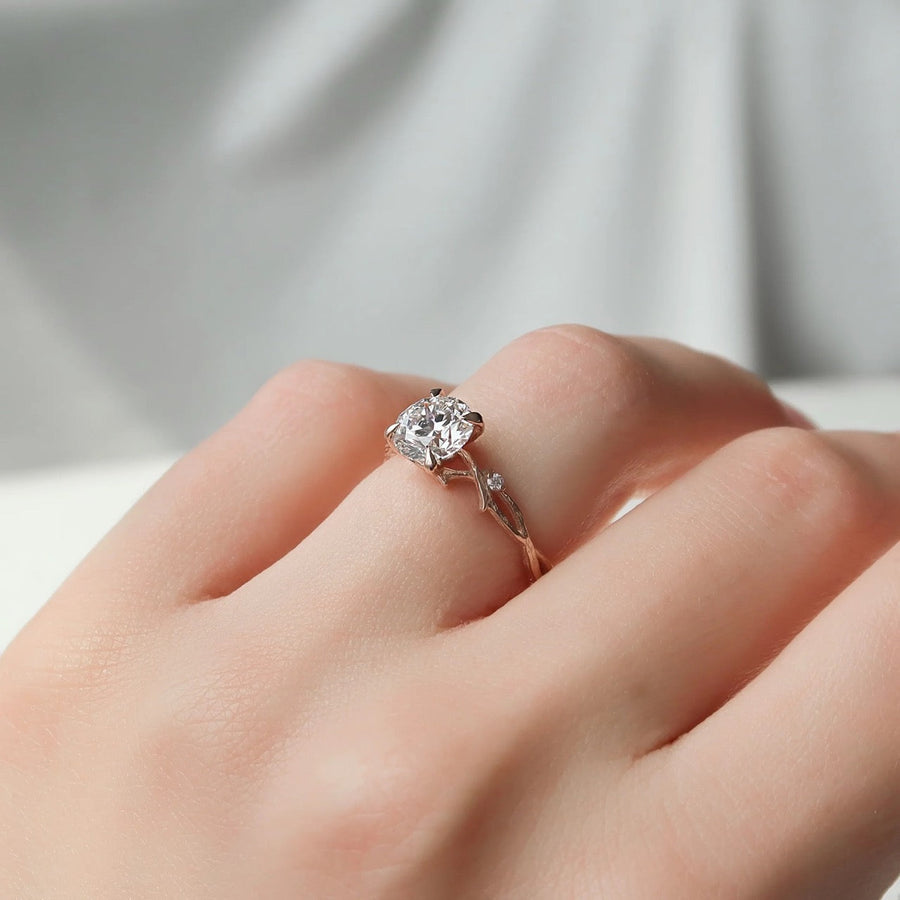  The Textured Twig Round Lab Diamond Ring 14k Rose Gold 003