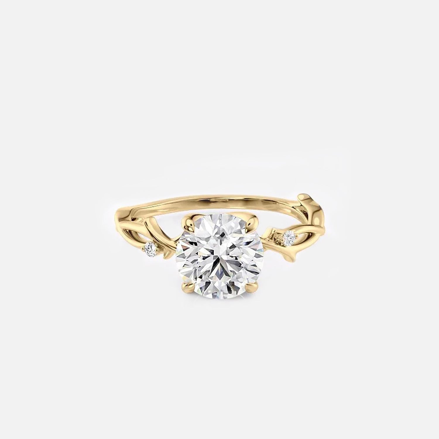 The Textured Twig Round Lab Diamond Ring 14k Yellow Gold 001