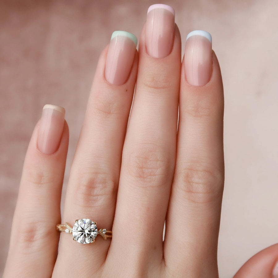  The Textured Twig Round Lab Diamond Ring 18k Yellow Gold 003