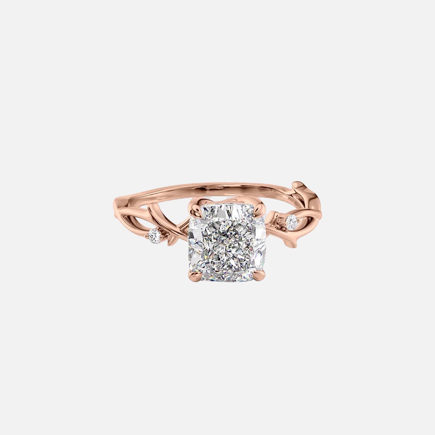  The Textured Twig Textured Cushion Moissanite Ring 14k Rose Gold 001