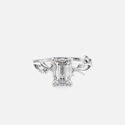  The Textured Twig Textured Emerald Moissanite Ring 18k White Gold 001