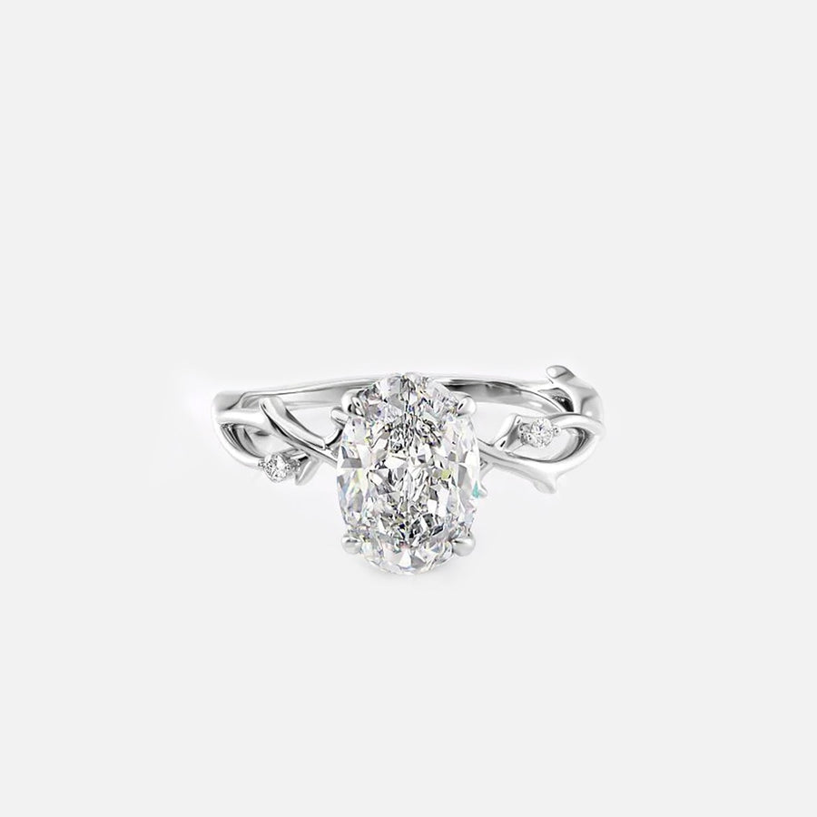  The Textured Twig Textured Oval Moissanite Ring 14k White Gold 001