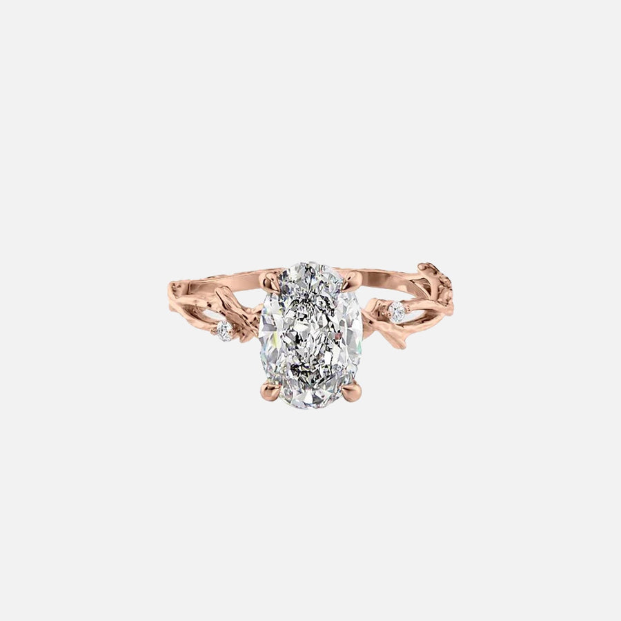  The Textured Twig Textured Oval Moissanite Ring 18k Rose Gold 001