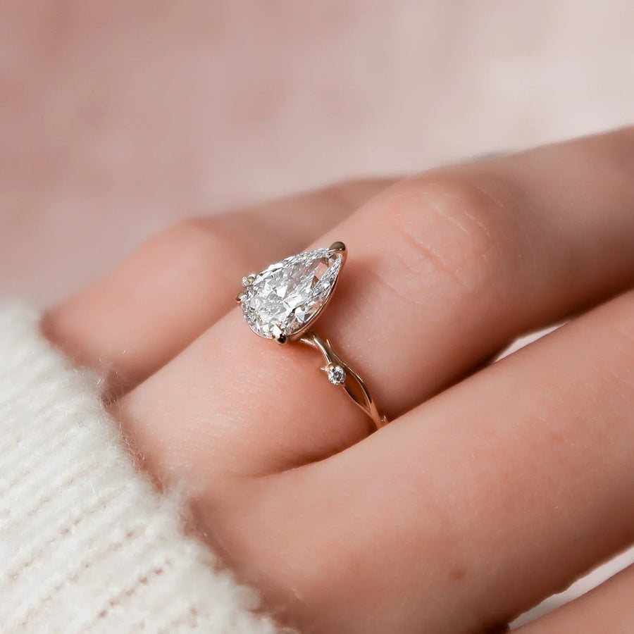  The Textured Twig Textured Pear Moissanite Ring 14k Rose Gold 004