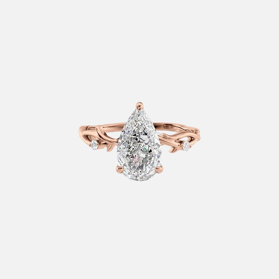  The Textured Twig Textured Pear Moissanite Ring 18k Rose Gold 001